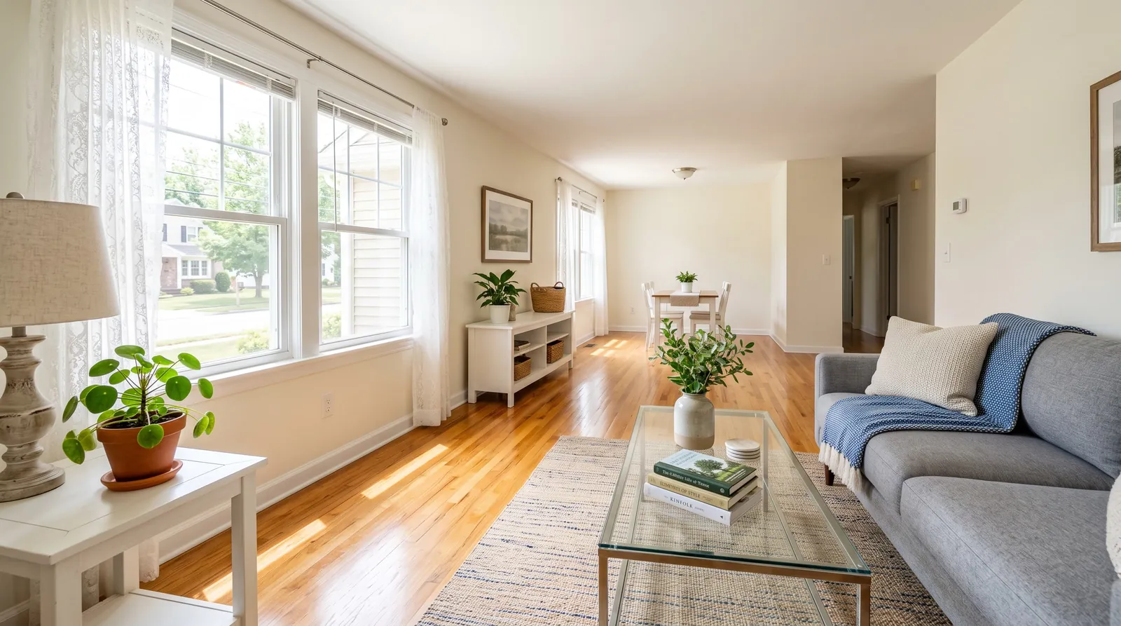 A bright, freshly cleaned living room